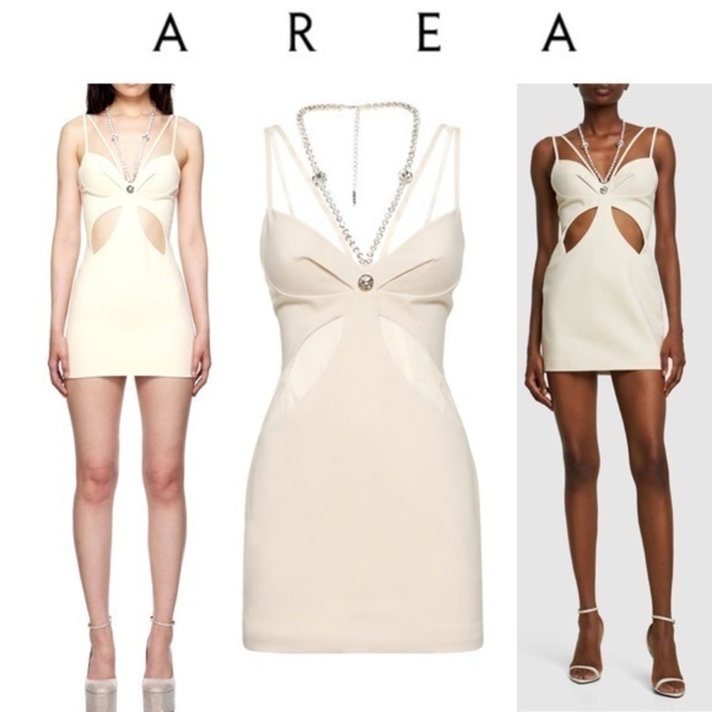 AREA Off-White Butterfly Cutout Crystal Minidress XS 795$ NWT
